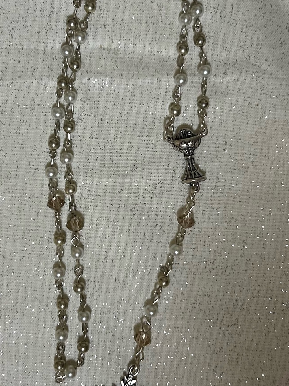 Handmade Rosary Necklace with White Beads - Picture 4 of 5
